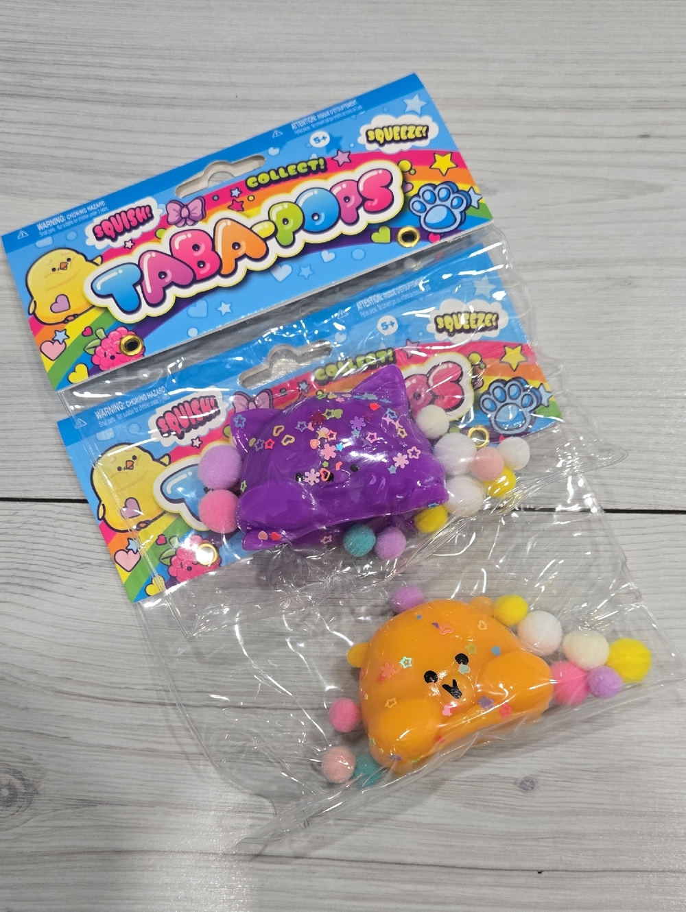 Taba-Pops Kids Squeeze Toy - Purple & Orange Pom-Pom Plushies